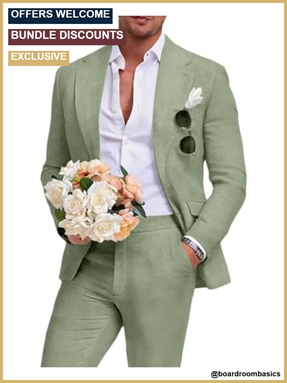 Men's Linen Suit 2 Piece Slim Fit Beach Wedding Prom Party